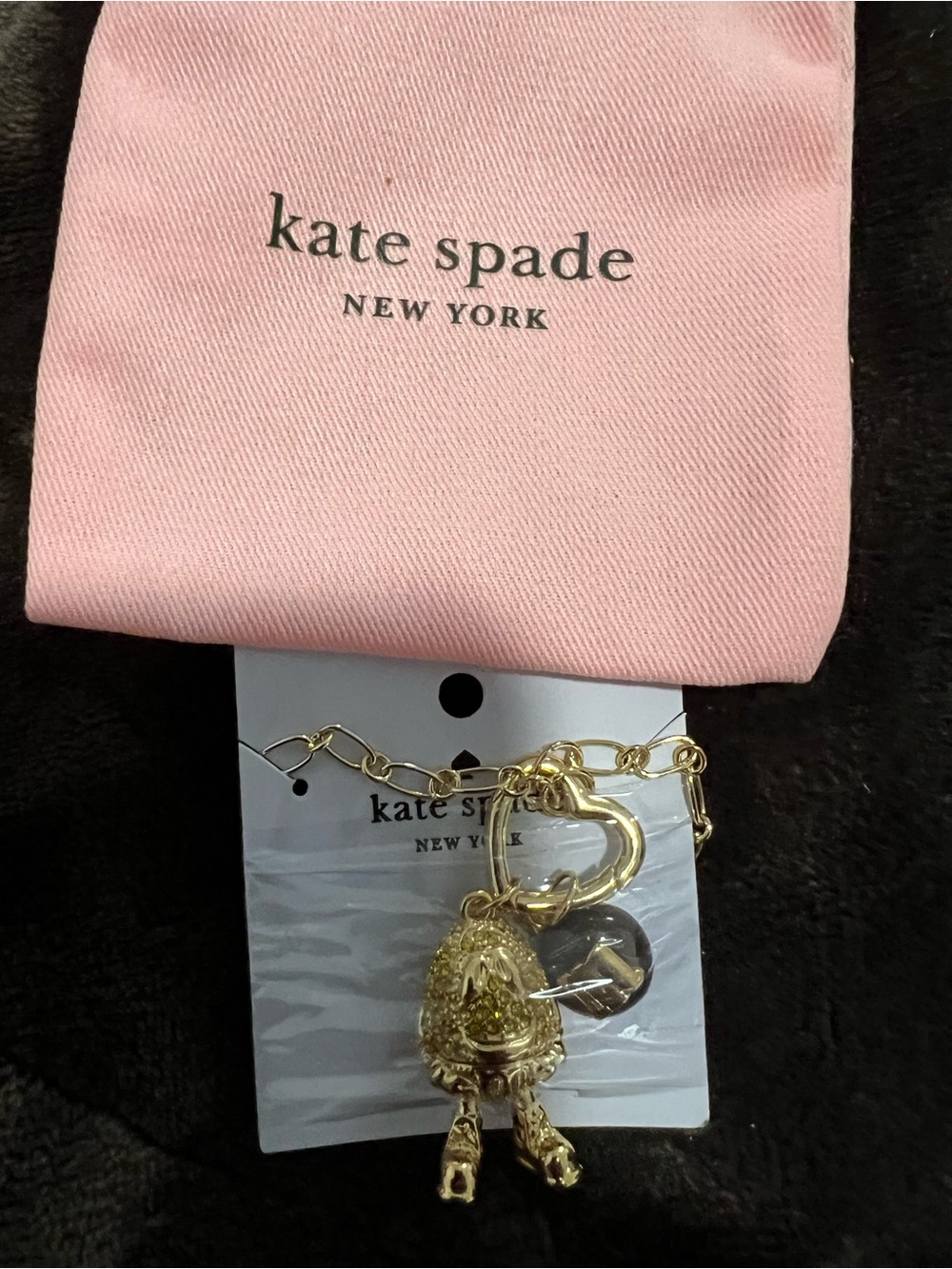 kate spade Gold colored with brown M&M necklace with Pink Pouch